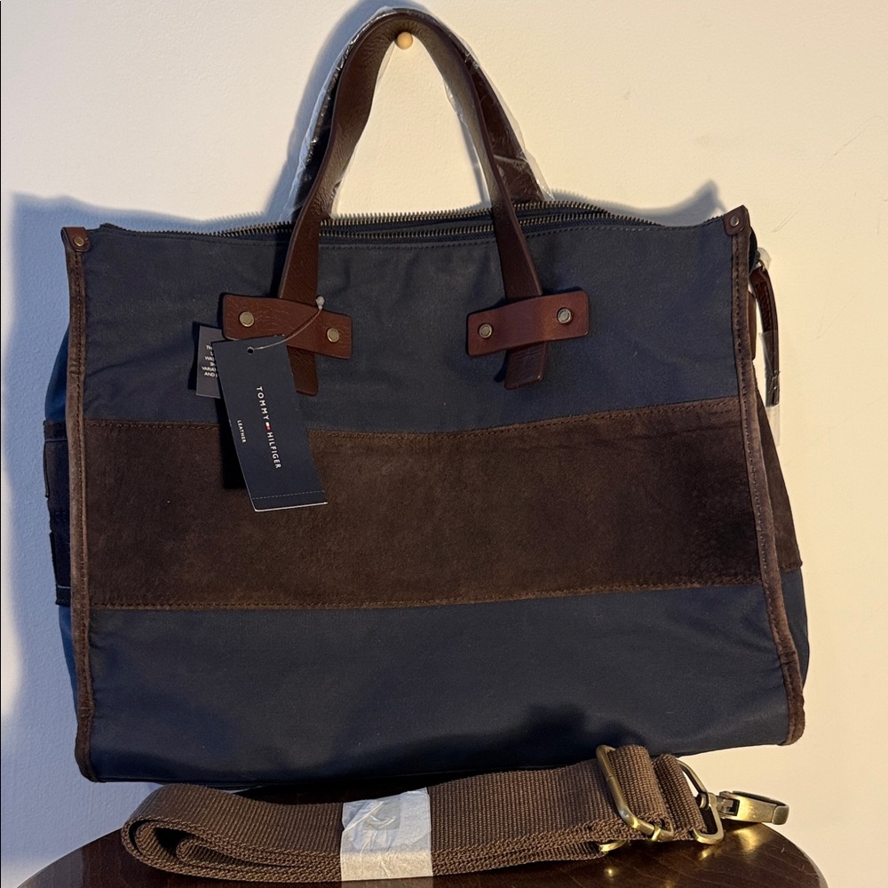 Tommy Hilfiger Blue and Brown Men's Briefcase